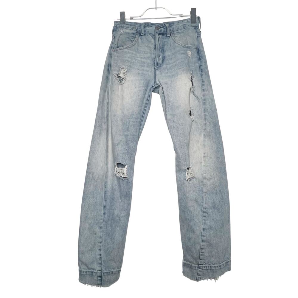 BDG Straight Leg Jeans Mid Rise Distressed Light Wash Blue Denim Womens Size 24